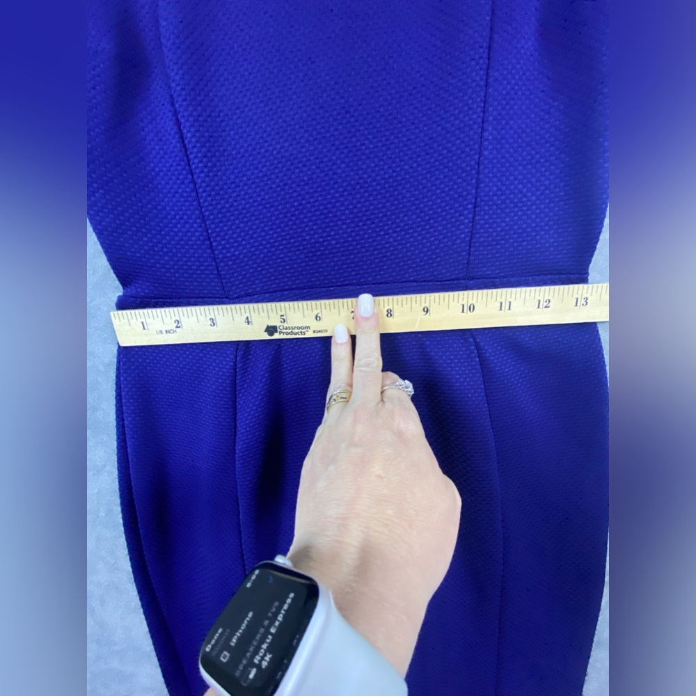 Warehouse Dress 6 Blue Sheath Short Sleeve Midi Career Business Professional - Picture 12 of 13